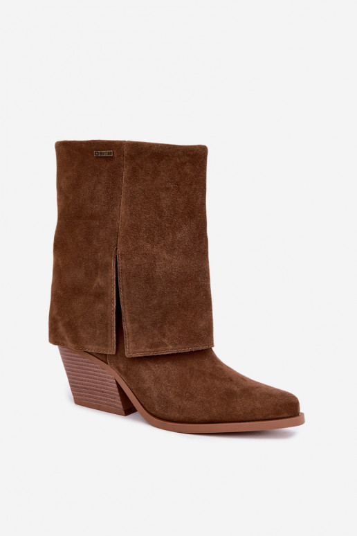 botins de estilo cowboy com saltos de camurça natural com cano bordado Big Star UU274114 na cor castanha