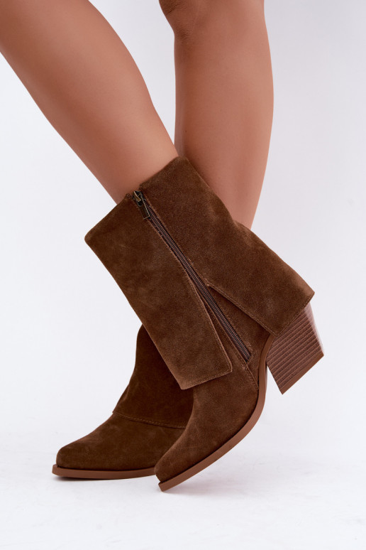 botins de estilo cowboy com saltos de camurça natural com cano bordado Big Star UU274114 na cor castanha