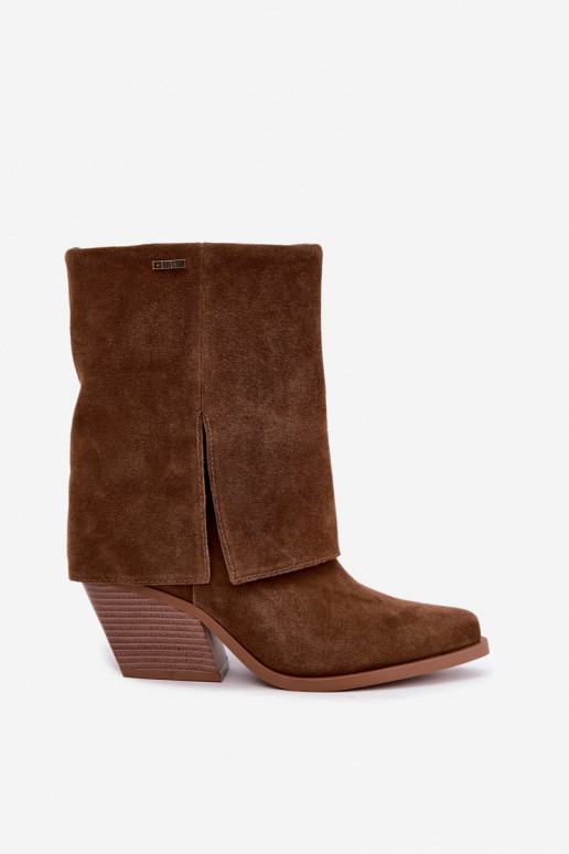 botins de estilo cowboy com saltos de camurça natural com cano bordado Big Star UU274114 na cor castanha