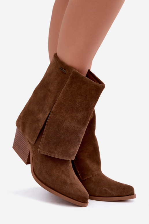 botins de estilo cowboy com saltos de camurça natural com cano bordado Big Star UU274114 na cor castanha