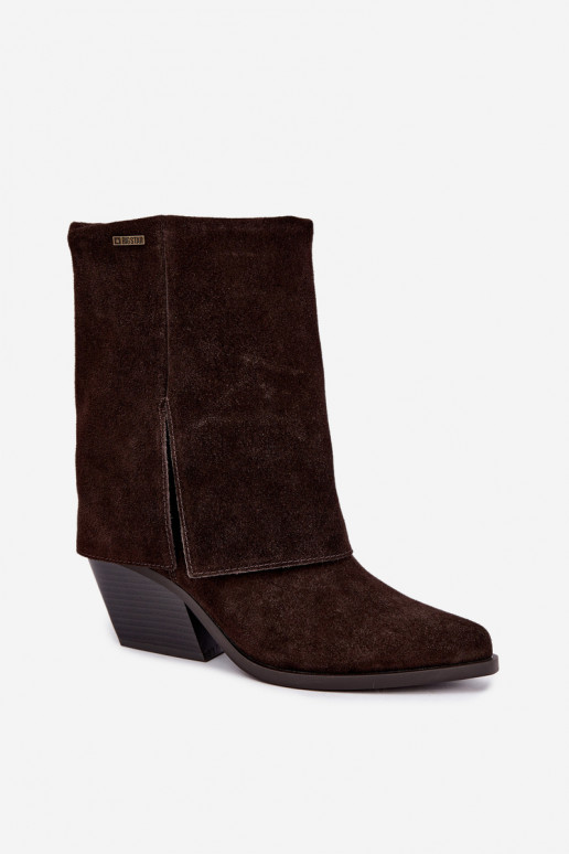 botins de estilo cowboy com saltos de camurça natural com cano bordado Big Star UU274115 na cor chocolate