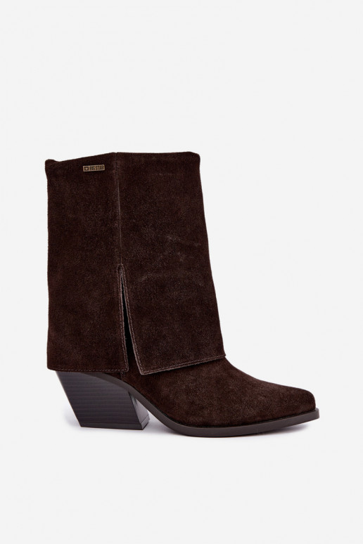botins de estilo cowboy com saltos de camurça natural com cano bordado Big Star UU274115 na cor chocolate