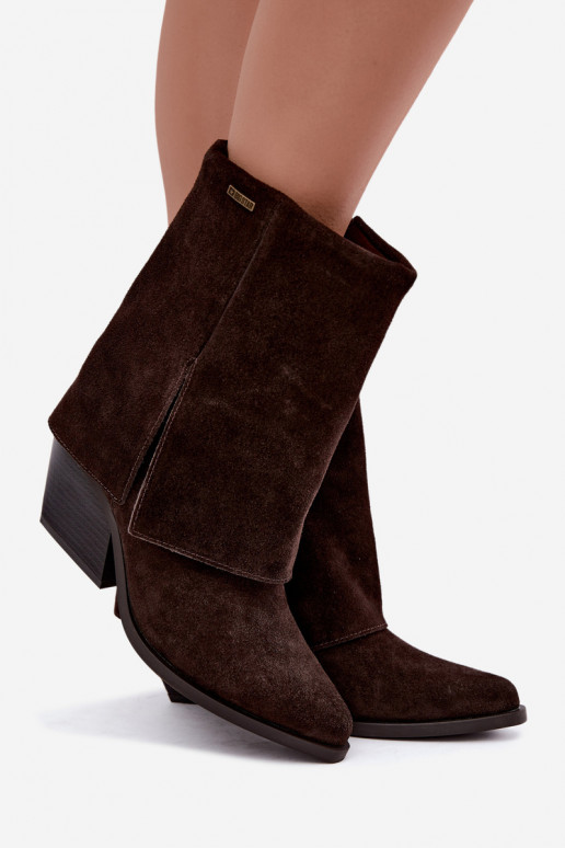 botins de estilo cowboy com saltos de camurça natural com cano bordado Big Star UU274115 na cor chocolate