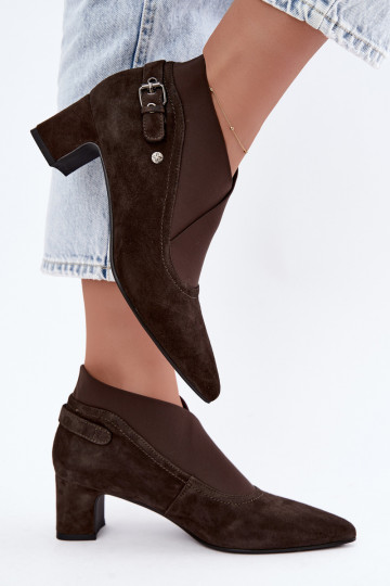 Botins de camurça quentes com salto Tai turiciejka K7691-02 cor chocolate