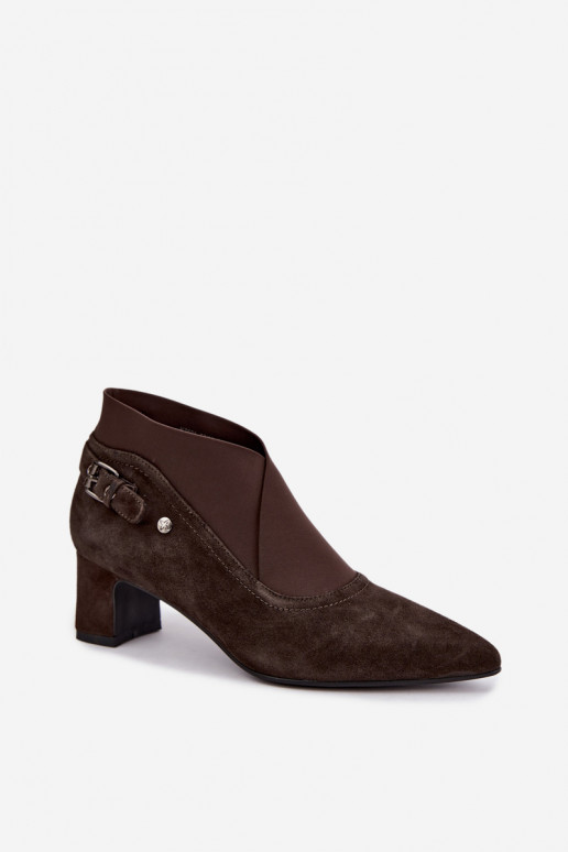 Botins de camurça quentes com salto Tai turiciejka K7691-02 cor chocolate