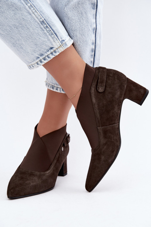 Botins de camurça quentes com salto Tai turiciejka K7691-02 cor chocolate