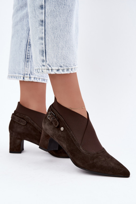 Botins de camurça quentes com salto Tai turiciejka K7691-02 cor chocolate