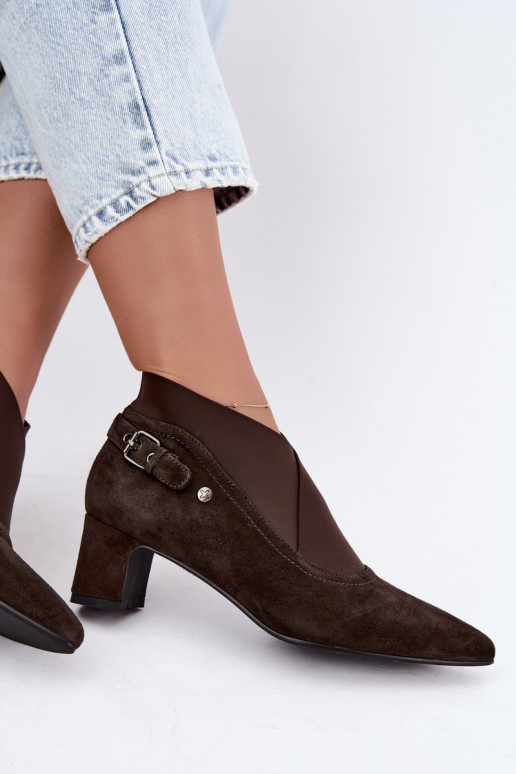 Botins de camurça quentes com salto Tai turiciejka K7691-02 cor chocolate