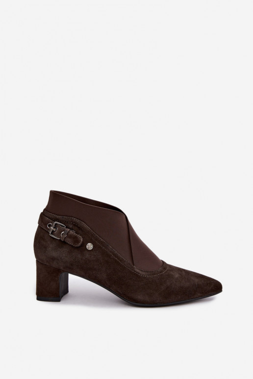 Botins de camurça quentes com salto Tai turiciejka K7691-02 cor chocolate