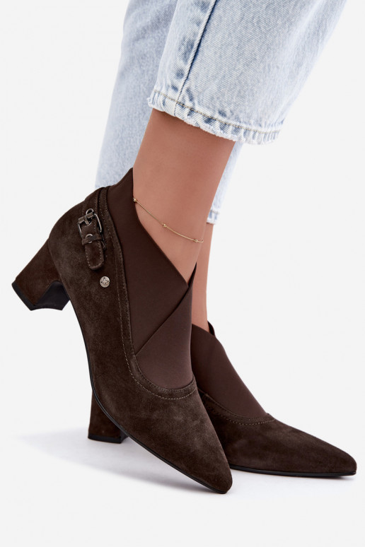 Botins de camurça quentes com salto Tai turiciejka K7691-02 cor chocolate