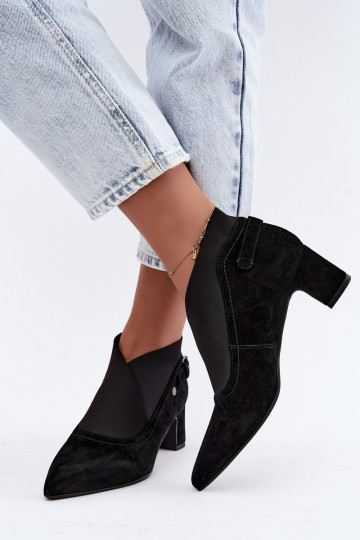 Botins de camurça quentes com salto Tai turiciejka K7691-01 cor preta