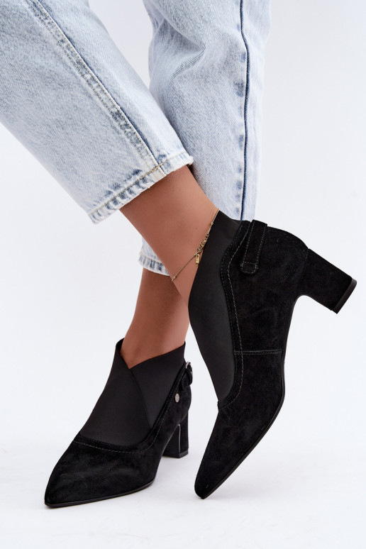 Botins de camurça quentes com salto Tai turiciejka K7691-01 cor preta