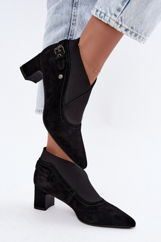 Botins de camurça quentes com salto Tai turiciejka K7691-01 cor preta