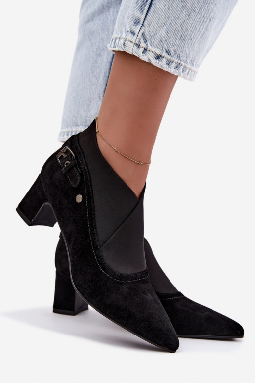 Botins de camurça quentes com salto Tai turiciejka K7691-01 cor preta