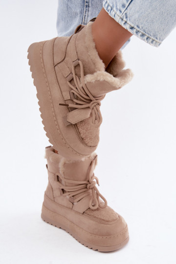 Botas de inverno cor de areia com atacadores na plataforma Coraliah