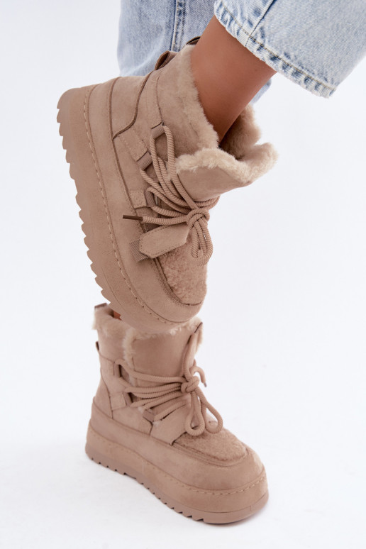 Botas de inverno cor de areia com atacadores na plataforma Coraliah