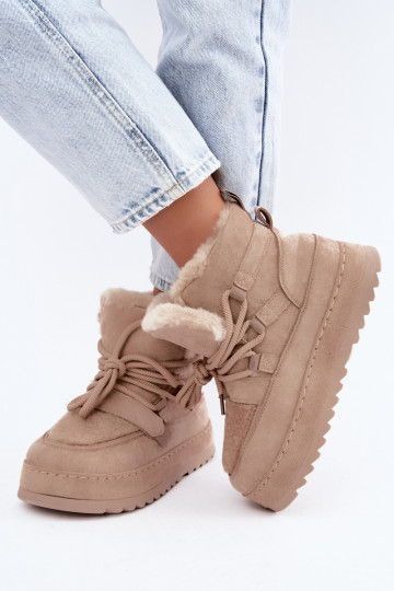 Botas de inverno cor de areia com atacadores na plataforma Coraliah 2