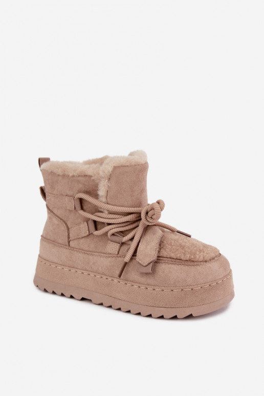 Botas de inverno cor de areia com atacadores na plataforma Coraliah