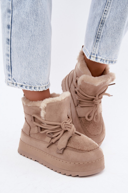 Botas de inverno cor de areia com atacadores na plataforma Coraliah