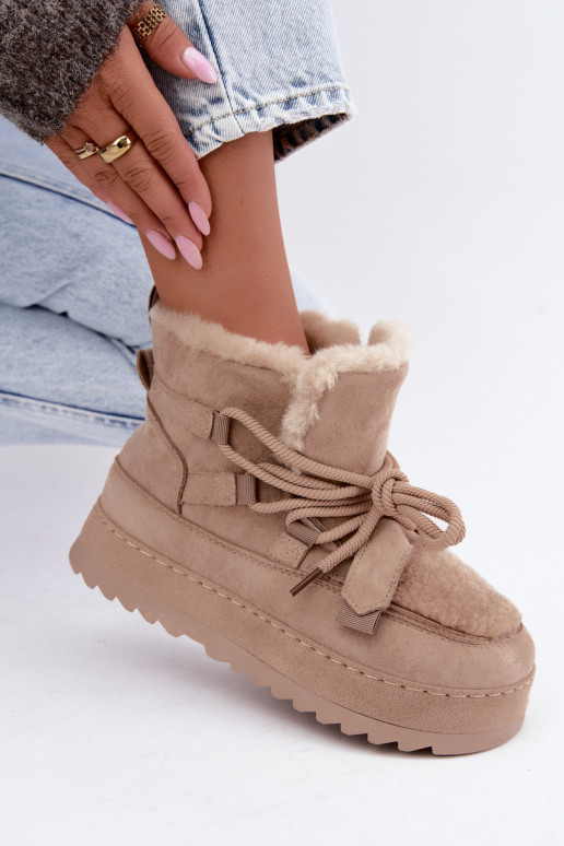 Botas de inverno cor de areia com atacadores na plataforma Coraliah