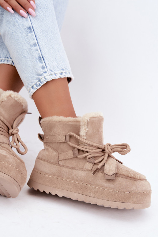 Botas de inverno cor de areia com atacadores na plataforma Coraliah