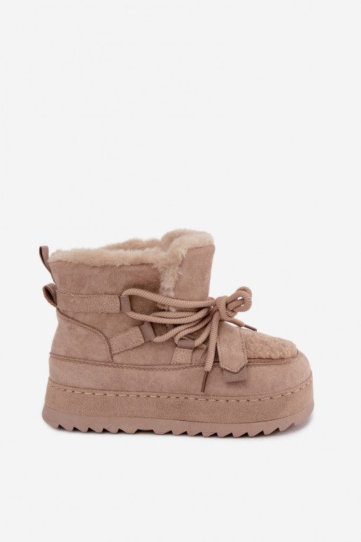 Botas de inverno cor de areia com atacadores na plataforma Coraliah