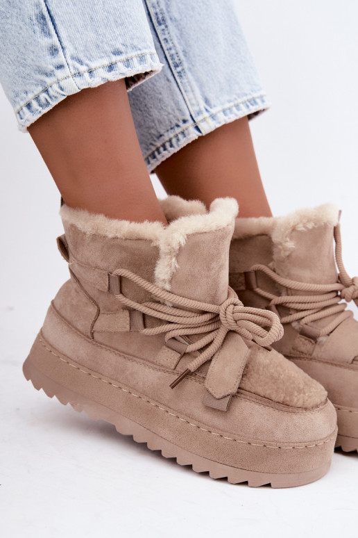Botas de inverno cor de areia com atacadores na plataforma Coraliah