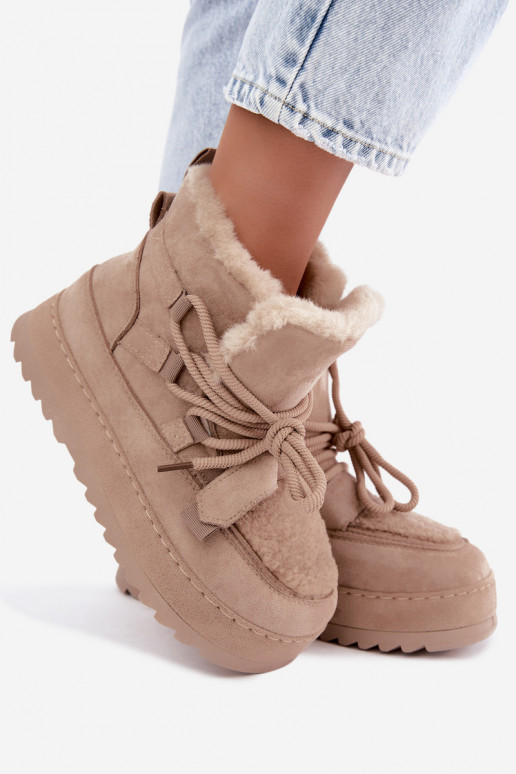 Botas de inverno cor de areia com atacadores na plataforma Coraliah