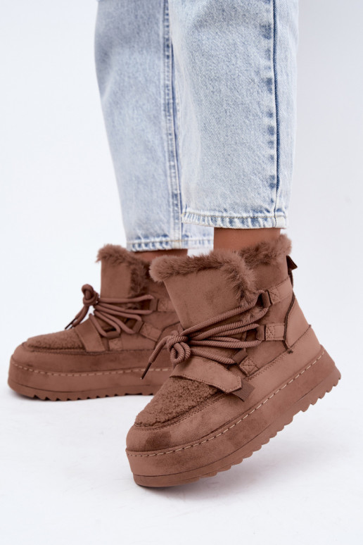 Botas de inverno castanhas com atacadores na plataforma Coraliah