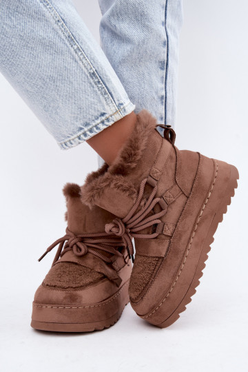 Botas de inverno castanhas com atacadores na plataforma Coraliah 2