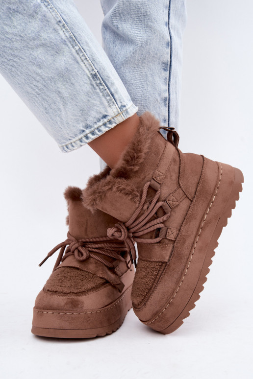 Botas de inverno castanhas com atacadores na plataforma Coraliah