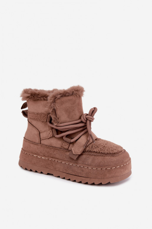 Botas de inverno castanhas com atacadores na plataforma Coraliah