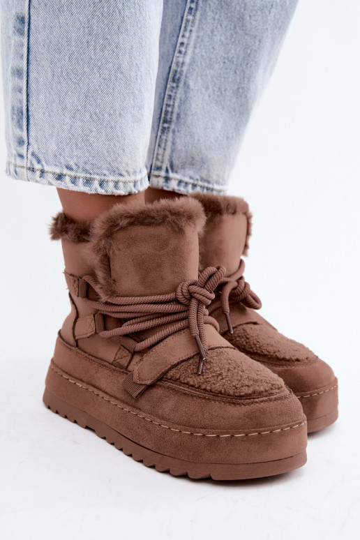 Botas de inverno castanhas com atacadores na plataforma Coraliah
