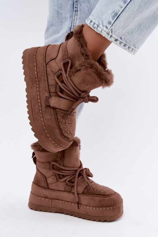 Botas de inverno castanhas com atacadores na plataforma Coraliah