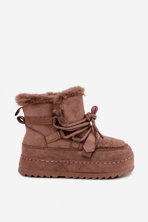 Botas de inverno castanhas com atacadores na plataforma Coraliah
