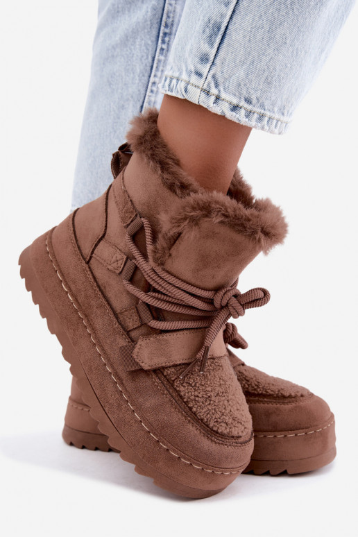 Botas de inverno castanhas com atacadores na plataforma Coraliah