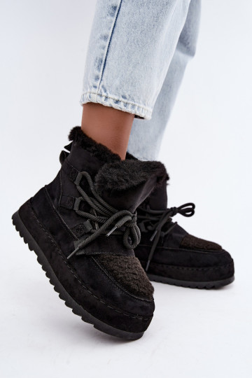 Botas de inverno pretas com atacadores na plataforma Coraliah