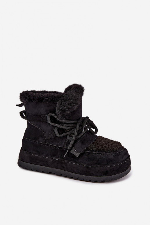 Botas de inverno pretas com atacadores na plataforma Coraliah