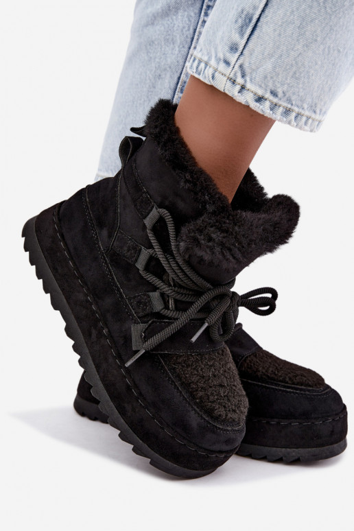 Botas de inverno pretas com atacadores na plataforma Coraliah