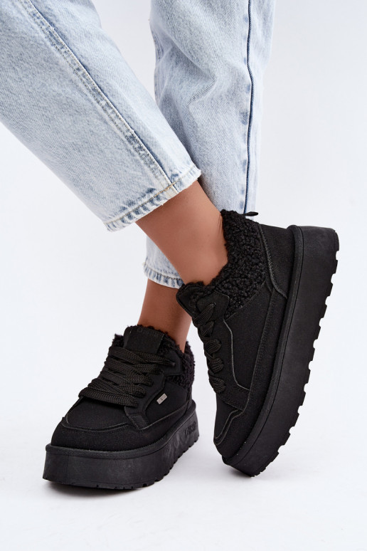 Botas de neve femininas com plataforma e pelo Big Star SS274104 em preto