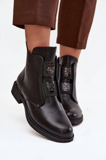 Botins isolados pretos de salto baixo femininos Tavressa