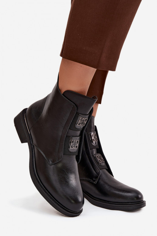 Botins isolados pretos de salto baixo femininos Tavressa