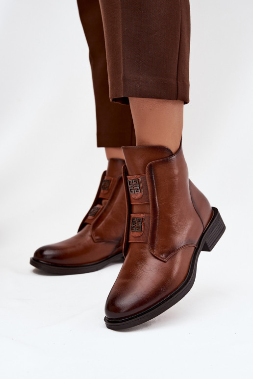 Botins isolados marrons de salto baixo femininos Tavressa