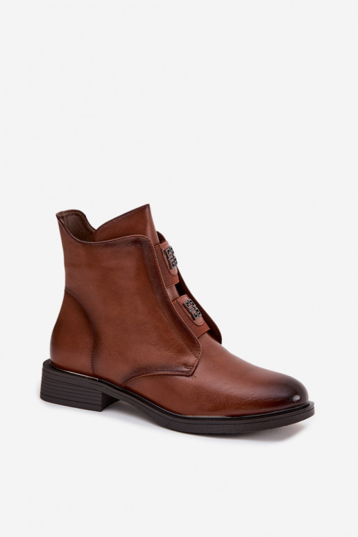 Botins isolados marrons de salto baixo femininos Tavressa