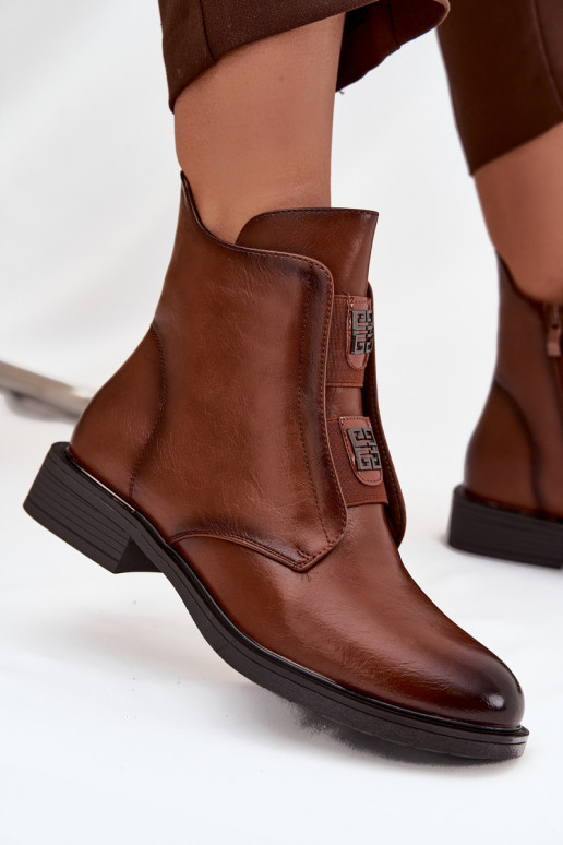 Botins isolados marrons de salto baixo femininos Tavressa
