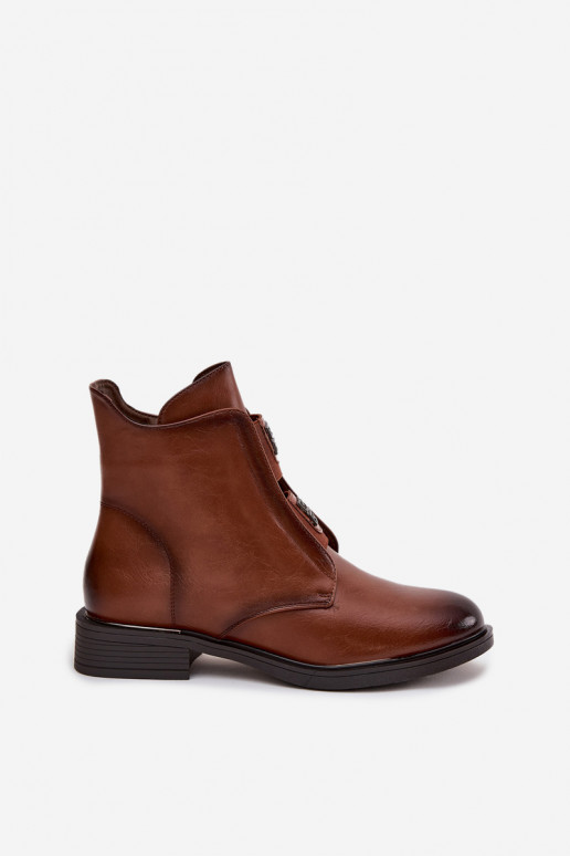 Botins isolados marrons de salto baixo femininos Tavressa