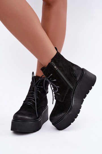 Botins pretos femininos com plataforma Zazoo 60499