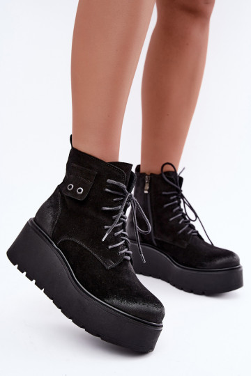 Botins pretos femininos com plataforma Zazoo 60499 2