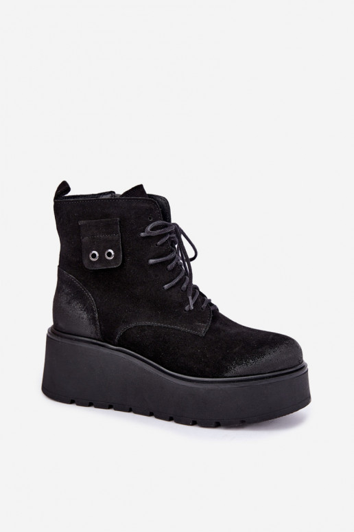 Botins pretos femininos com plataforma Zazoo 60499
