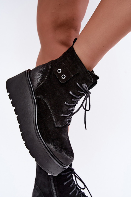 Botins pretos femininos com plataforma Zazoo 60499